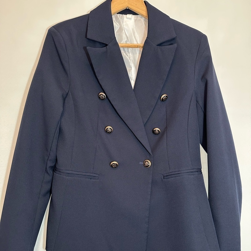 SHEIN Womens Jacket Blazer Size L Dark Navy Blue Fully Lined Boy Friend Jacket